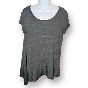 Stylus Comfy Stripe Short Sleeve Asymmetrical Tshirt Black White M